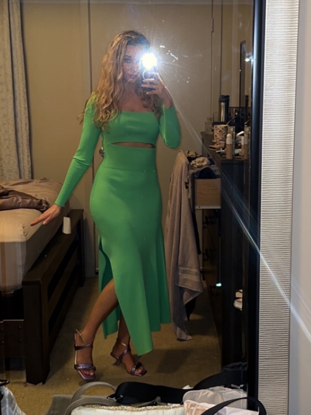 A.L.C. Bright Green Long-Sleeve Maxi with Midriff Cutout